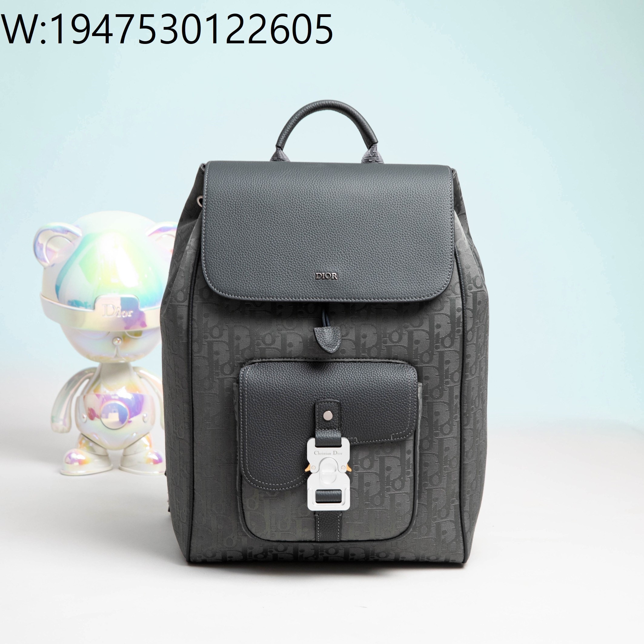 [JHL] 디올 새들 백팩 플랩 디올 오블리크 자카드 앤 그레인드 카프스킨 그레이 26.5*41*14.5cm