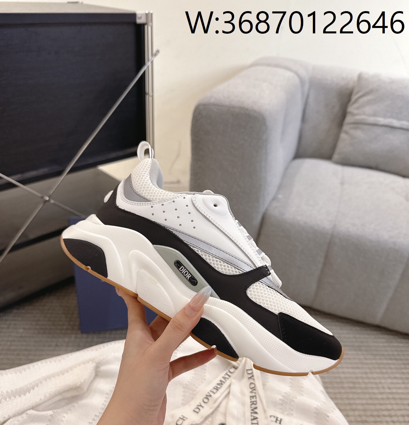 [327] 디올 B22 스니커즈 화이트 블랙 카프스킨 남성용 4cm