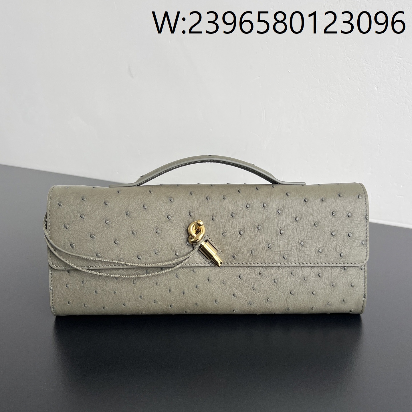 징 팩토리 보테가베네타 안디아모 클러치 타조가죽 회녹색 805241 31*13*3cm  