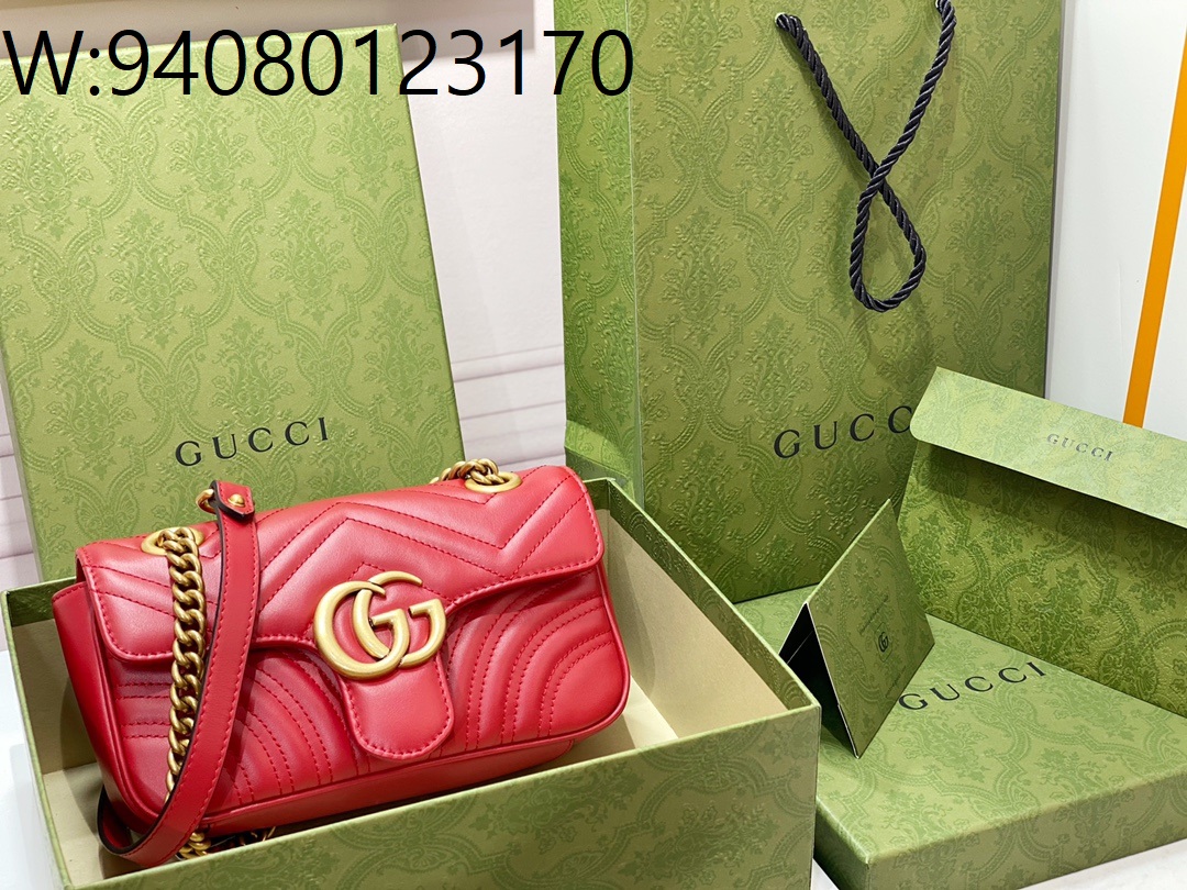 [JHL] 구찌 마몽 마틀라세 레더 체인 숄더백 446744 22*13*6cm 레드