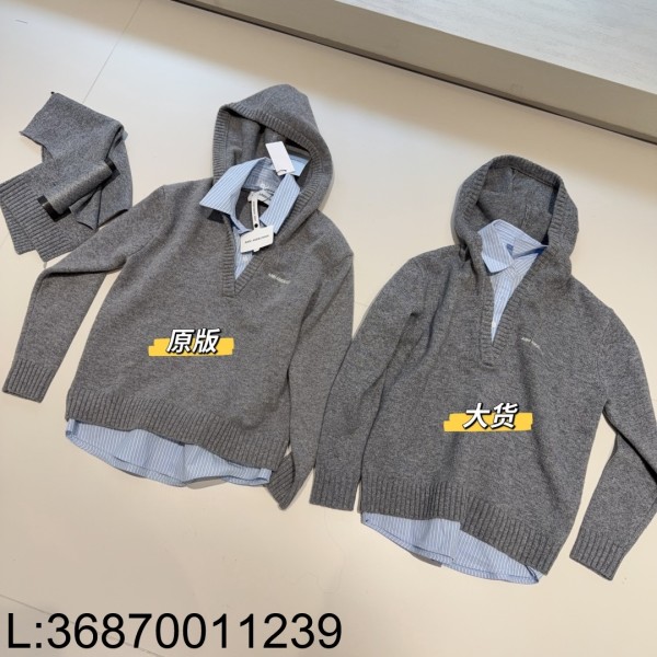 [ZZB] ANN ANDELMAN 페이크 레이어링 후드니트 그레이