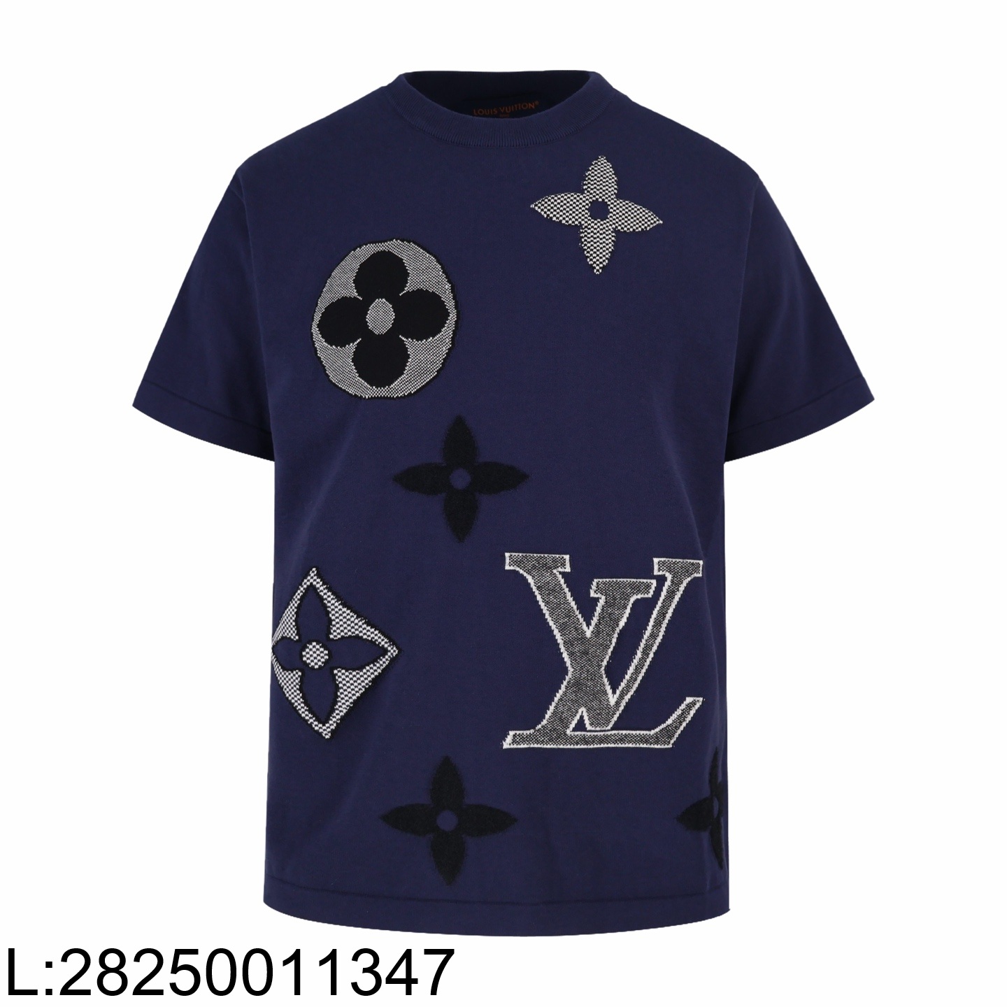 [잔디집2] 루이비통 LV 로고 자카드 니트 반팔티 네이비