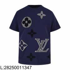 [잔디집2] 루이비통 LV 로고 자카드 니트 반팔티 네이비