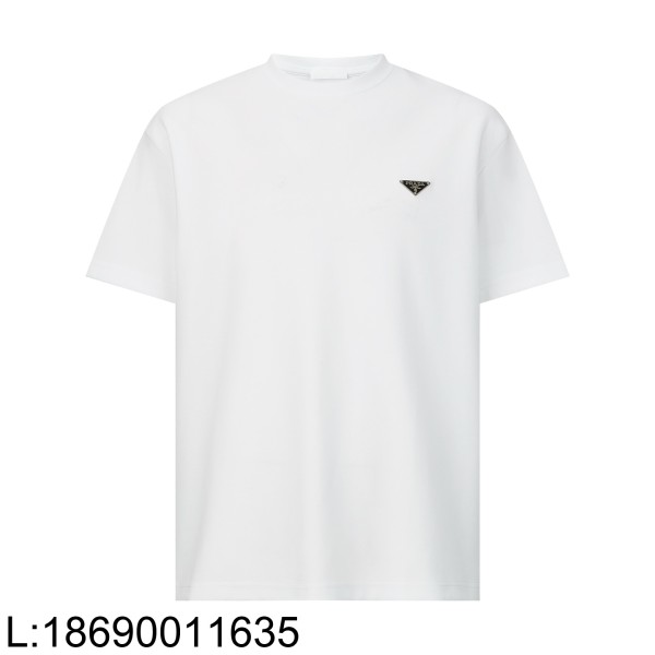 [잔디집2] 프라다 메탈 삼각로고 순색 반팔티 화이트