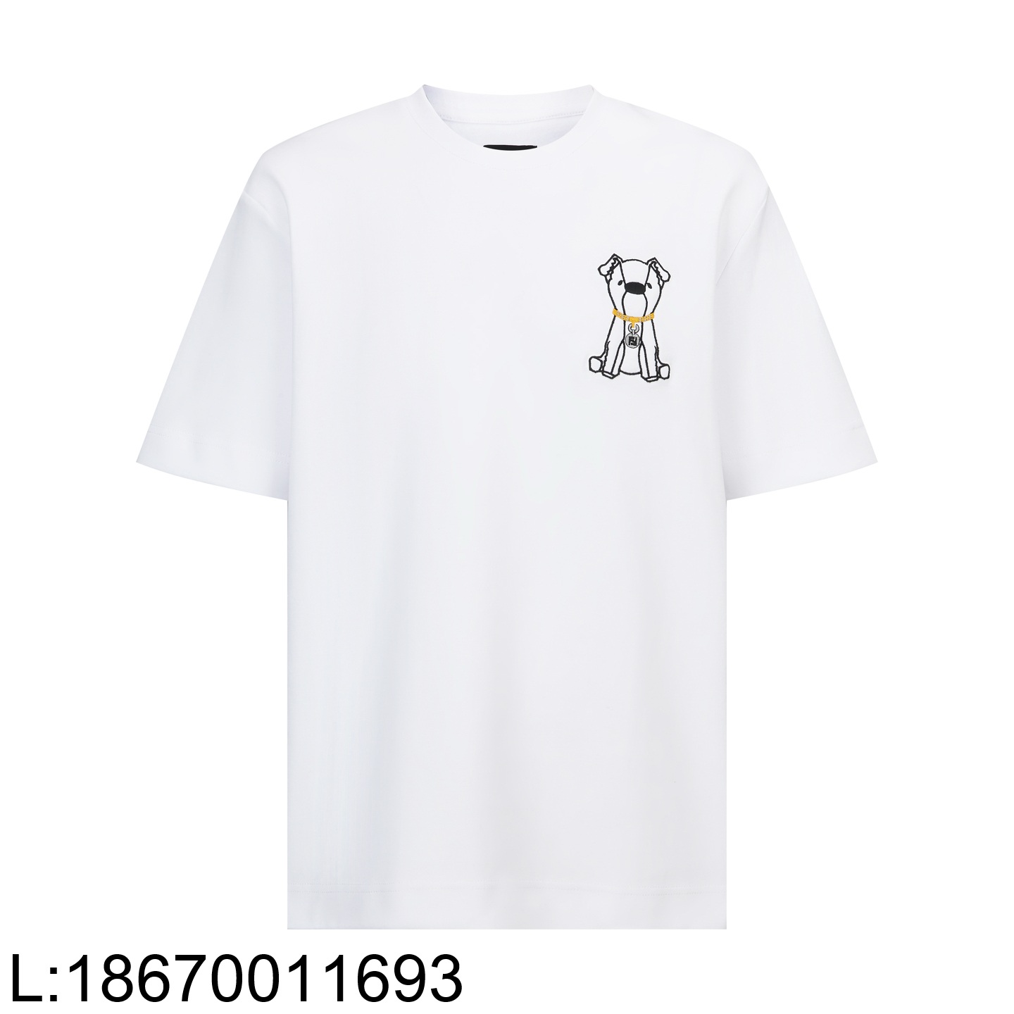 [잔디집2] 펜디 강아지 자수 단색 반팔티 화이트