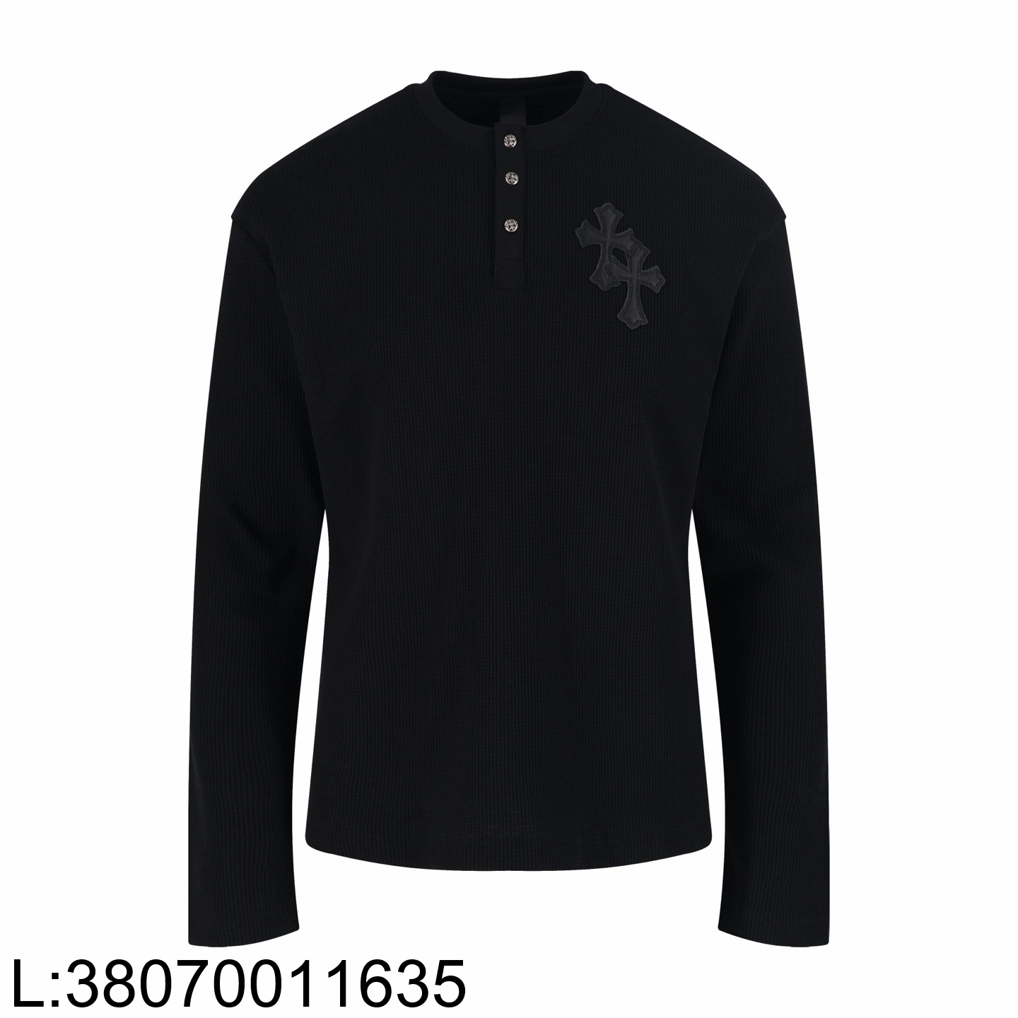 [잔디집2] 크롬하츠 레더 십자가 와플 긴팔티 블랙