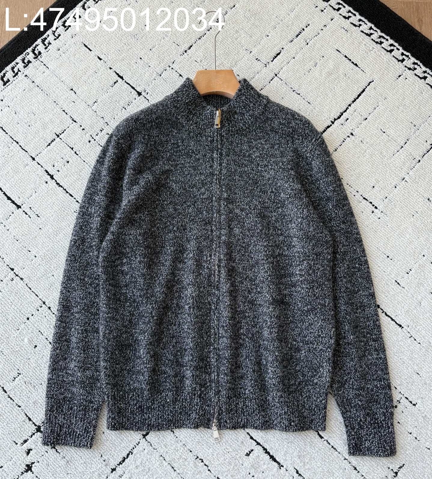 [GJ] 로로피아나 양털 단색 지퍼 가디건 다크 그레이