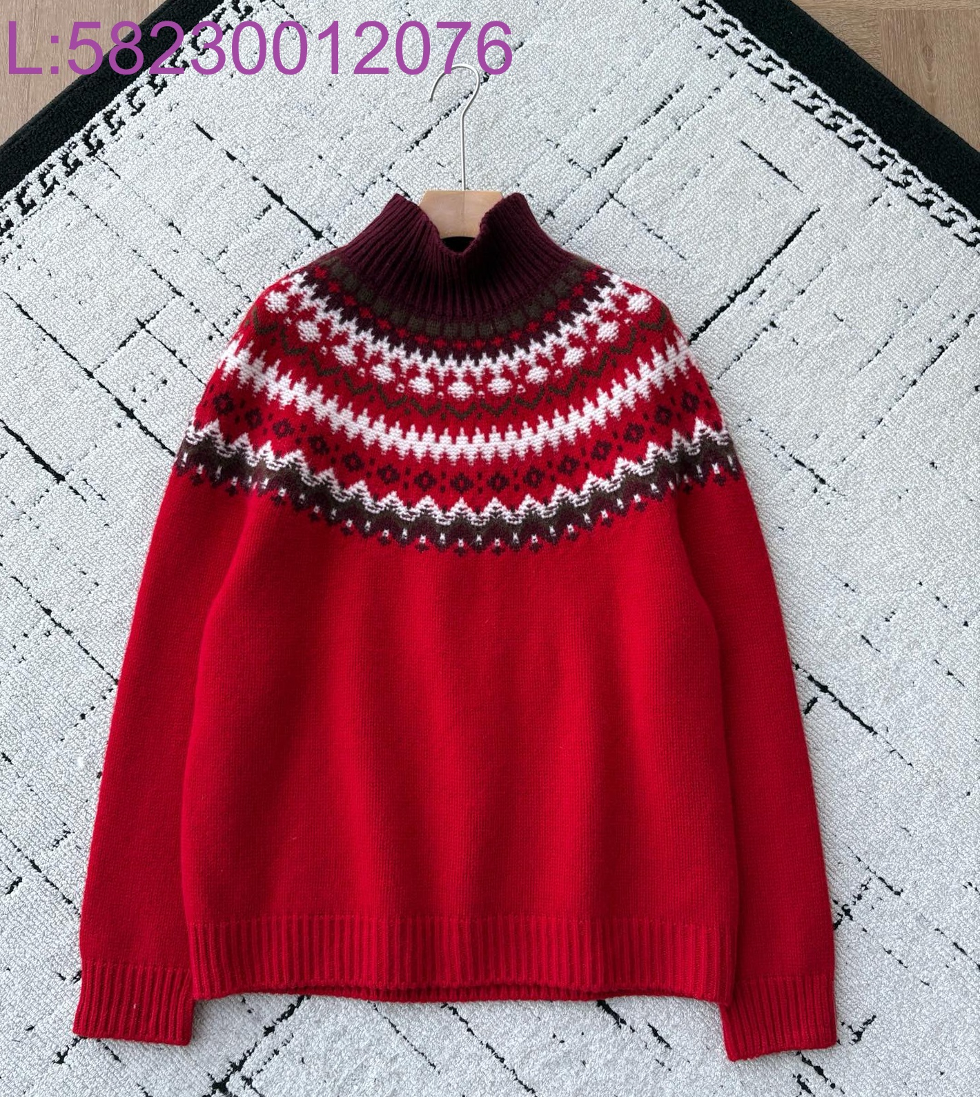 [GJ] 로로피아나 위 자카드 캐시미어 하이넥 니트 레드