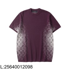 [흰] 루이비통 옆 그라데이션 모노그램 니트 반팔티 와인