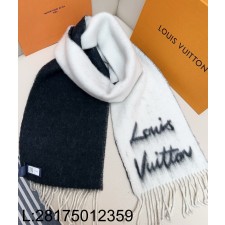 AGG 루이비통 모노그램 양색 스카프 블랙 화이트 25*200cm 면양털 58% 42%알파카