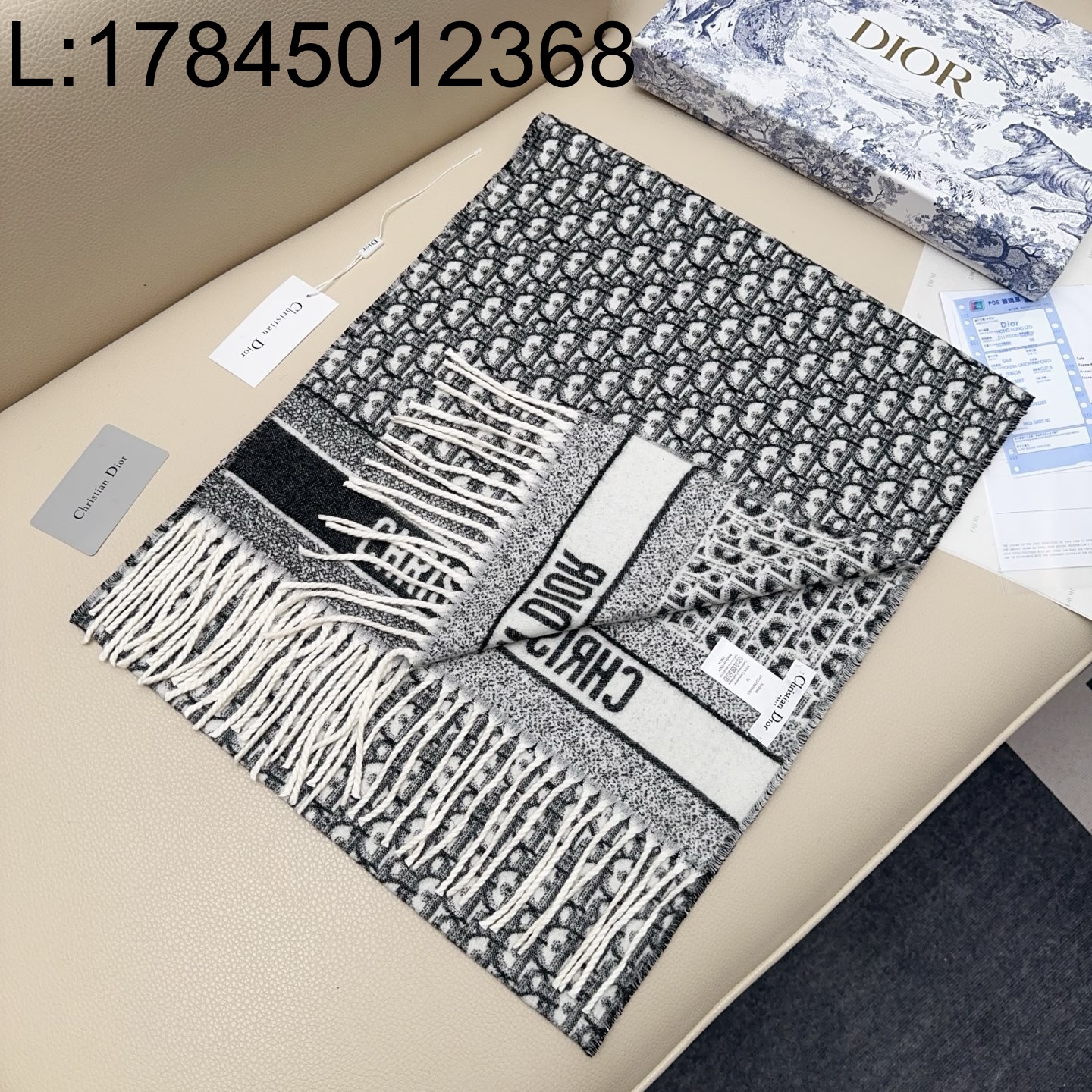 AGG 디올 오블리크 자카드 캐시미어 스카프 블랙 45*200cm