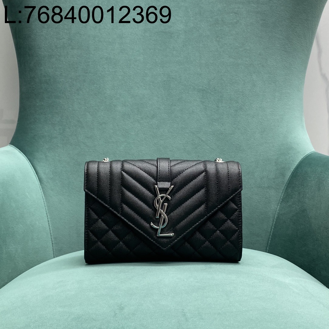 Pomegrante 생로랑 그랑 드 뿌드르 퀼팅 가죽 ENVELOPE 스몰 600195 21*6*13cm 블랙 은장