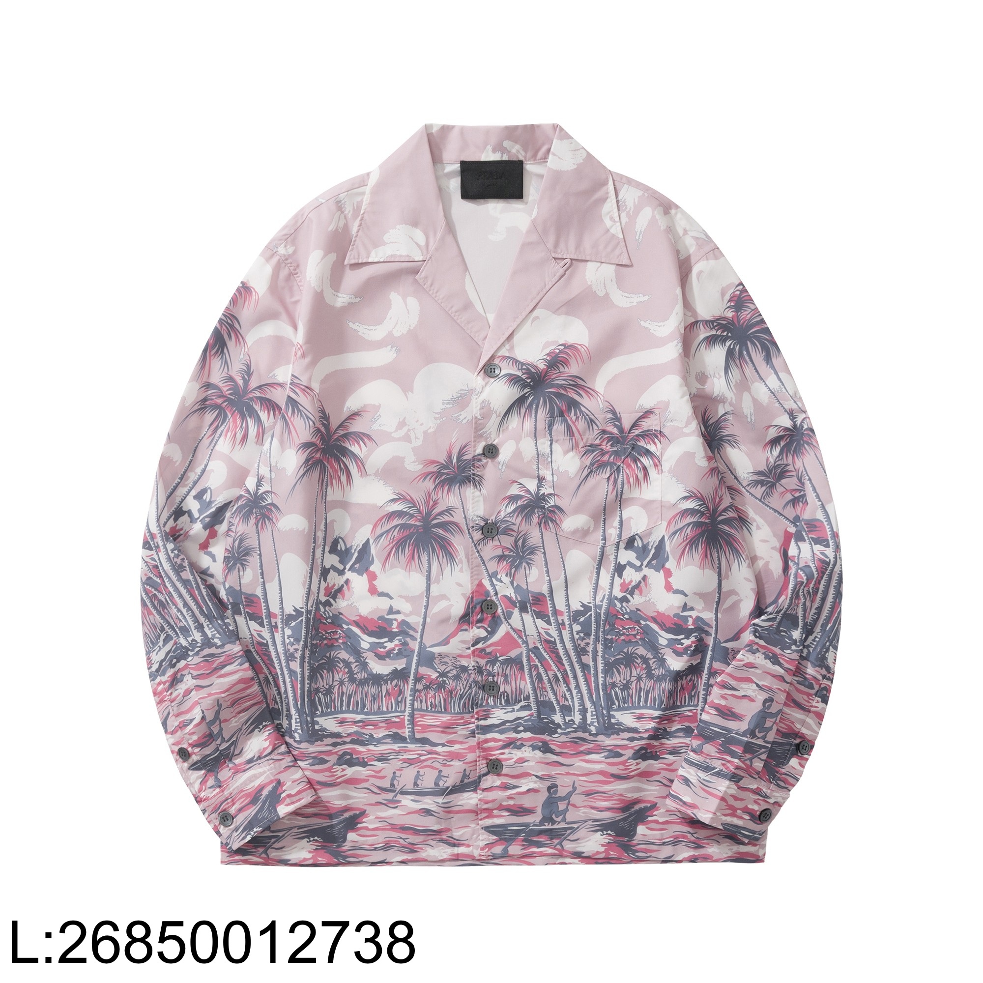 [흰] 프라다 타임캡슐 프린티드 야자나무 코튼 긴팔 셔츠 핑크