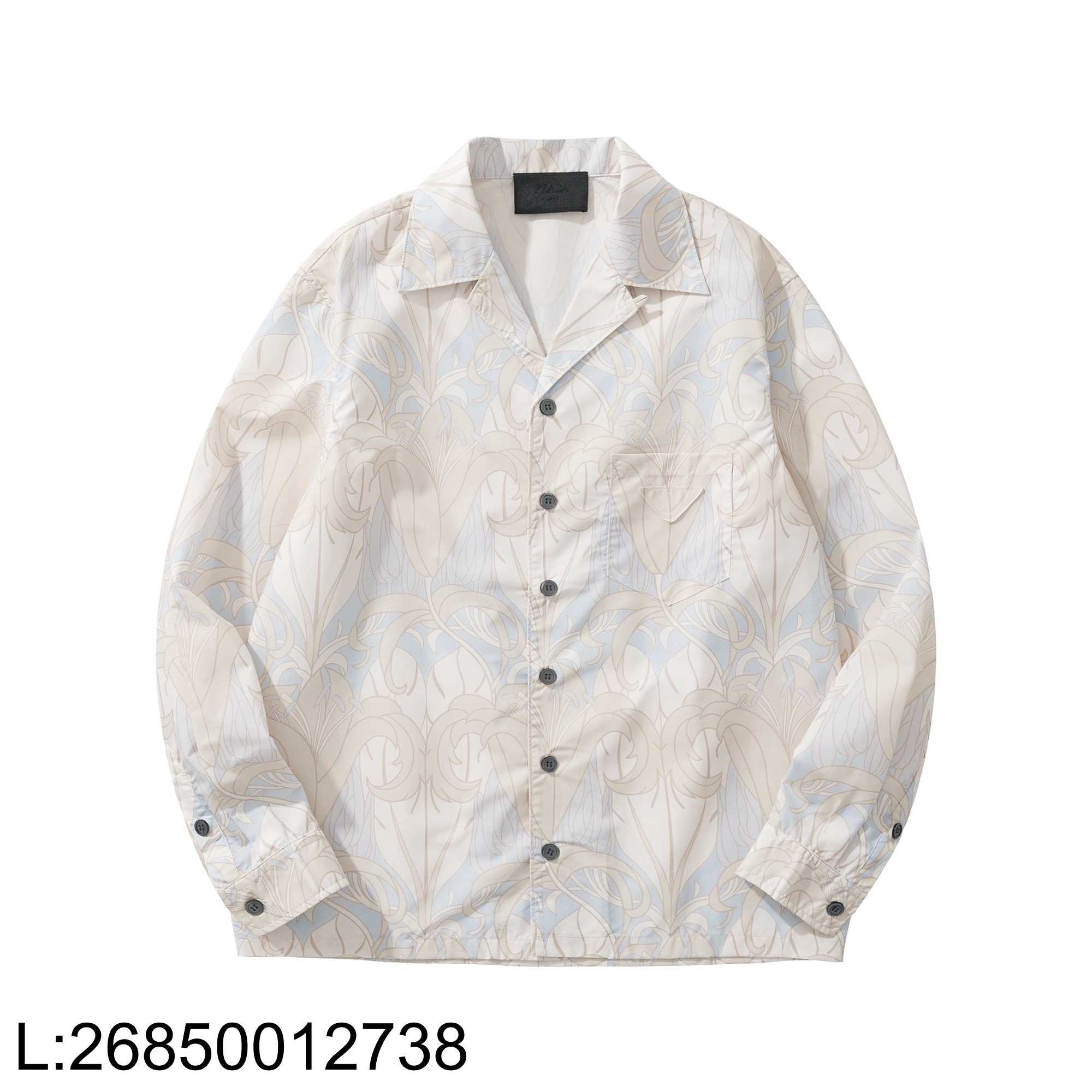 [흰] 프라다 타임캡슐 프린티드 화훼 코튼 긴팔 셔츠 베이지