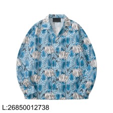 [흰] 프라다 타임캡슐 프린티드 화훼 코튼 긴팔 셔츠 블루