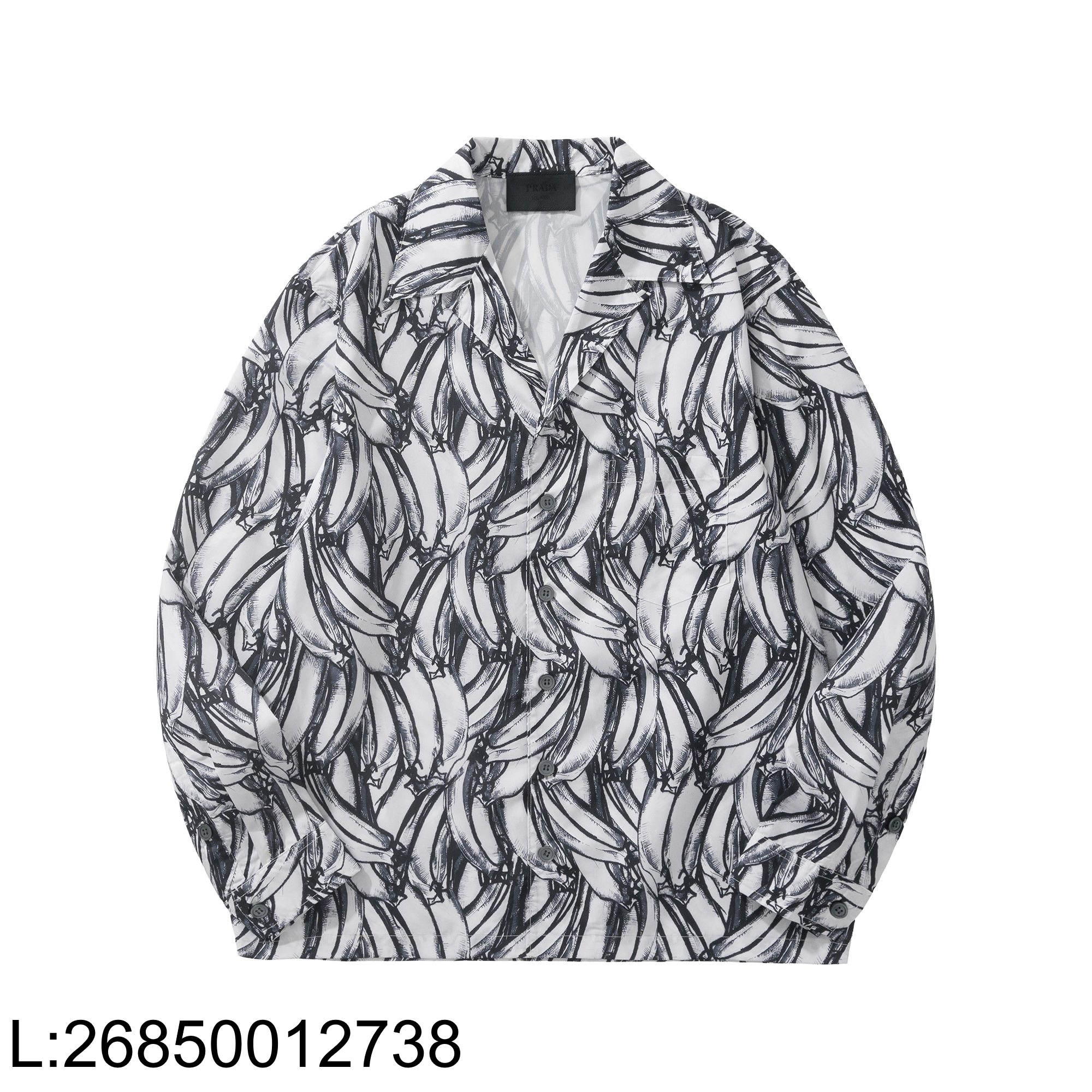 [흰] 프라다 타임캡슐 프린티드 바나나 코튼 긴팔 셔츠 흑백색