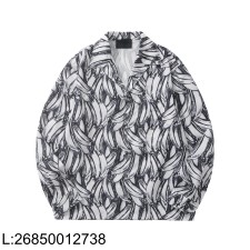 [흰] 프라다 타임캡슐 프린티드 바나나 코튼 긴팔 셔츠 흑백색