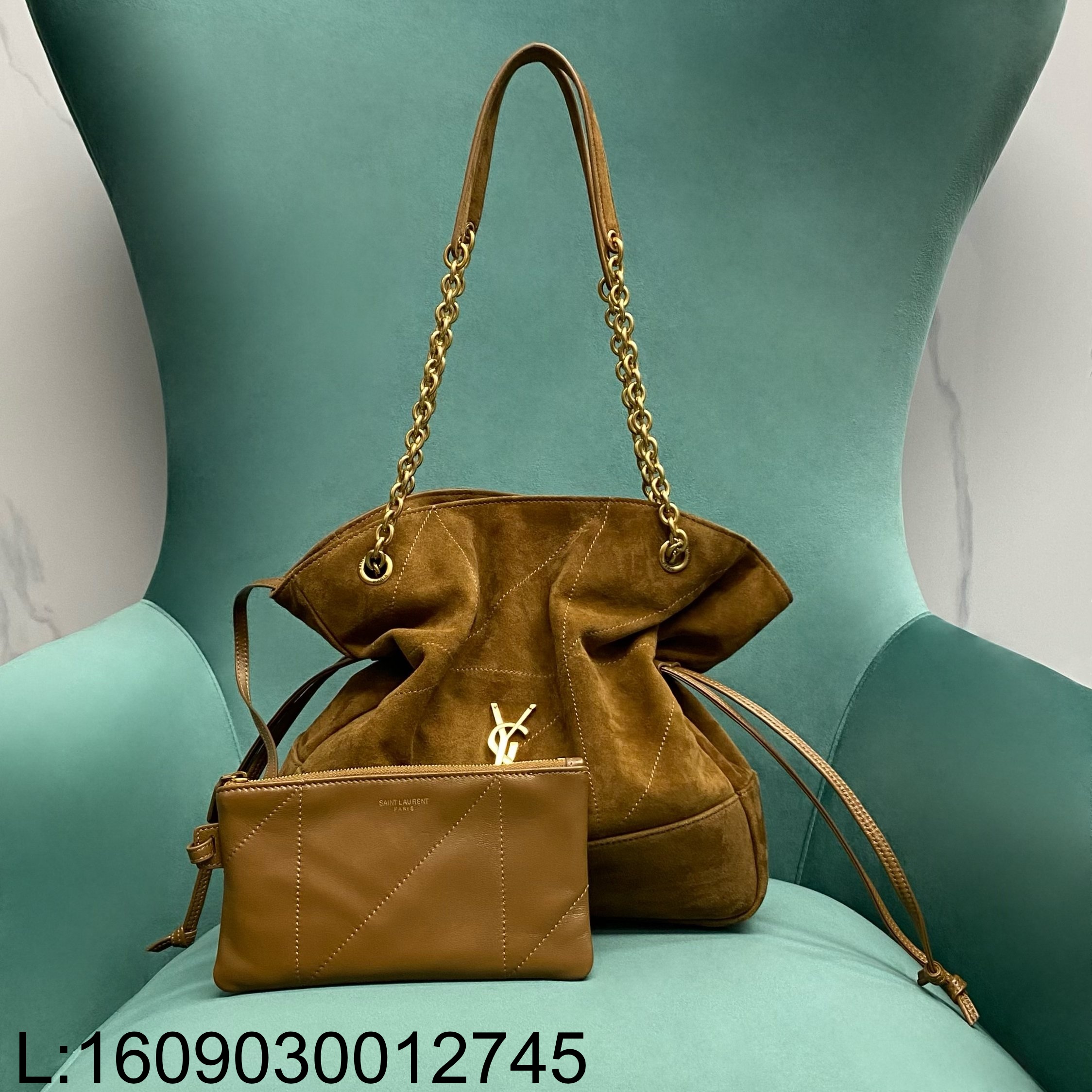 Pomegrante 생로랑 스웨이드 소재 JAMIE 스몰 쇼퍼 833948 27*29*11cm 브라운