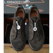 [AP공장] 제냐 트리플 스티치 TM 스니커즈 다크 브라운 스웨이드 남성용