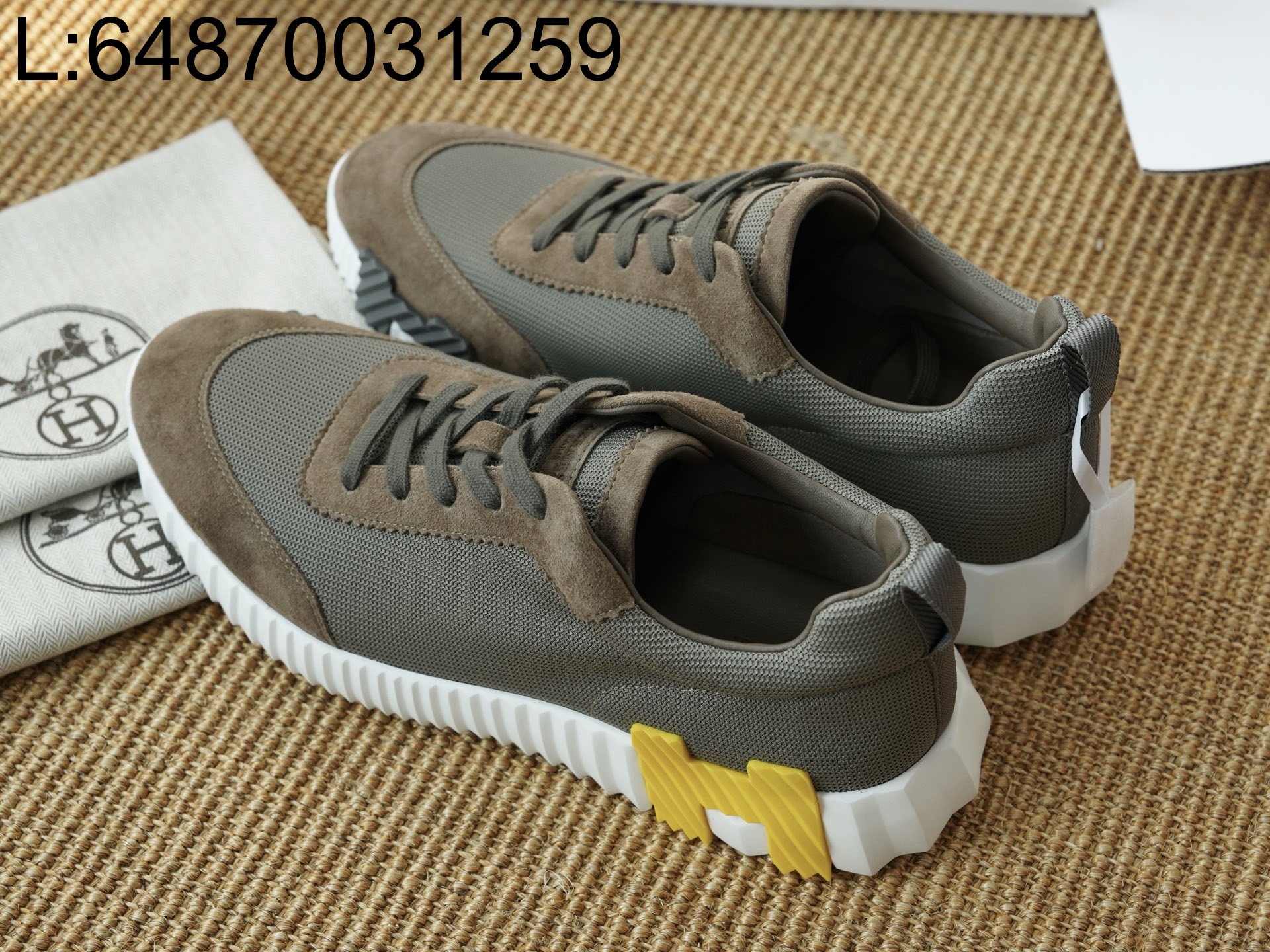 [AP공장] 에르메스 바운싱 스니커즈 메쉬 스웨이드 올리브 옐로우 H 남성용