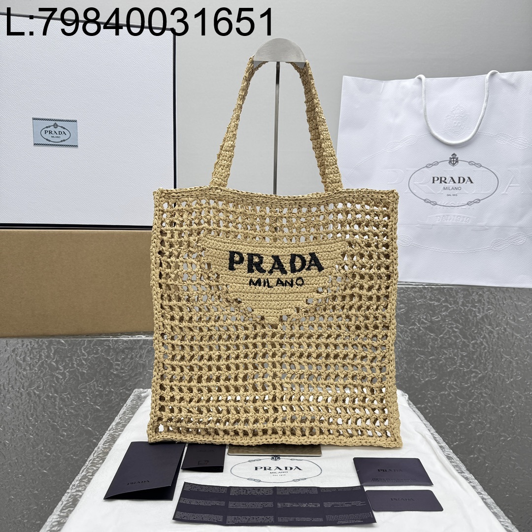 [카타] 프라다 프라다 라피아 토트백 탄 37*36*4cm