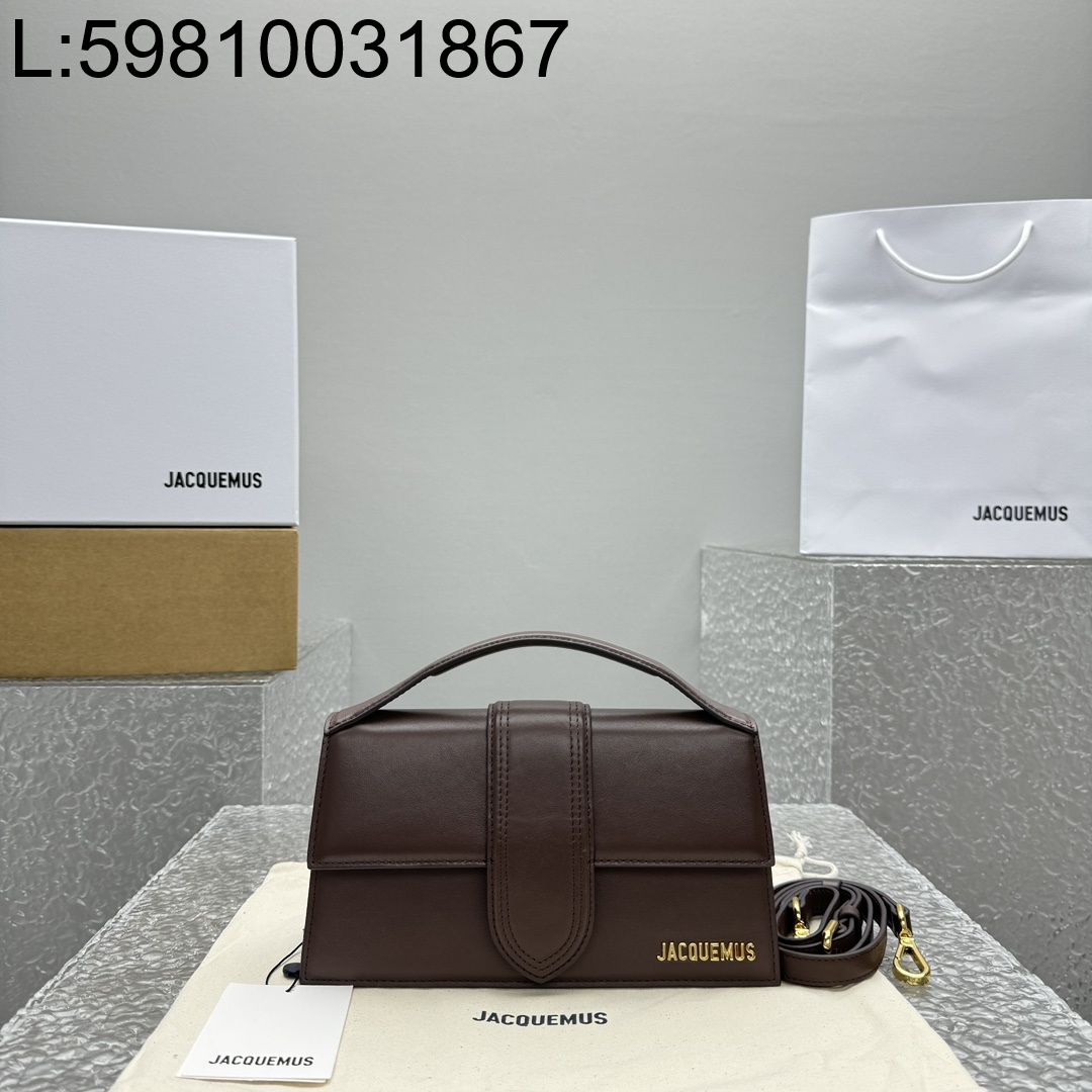 [카타공장, kata공장] 자크뮈스 밤비노 크로스바디 플랩백 다크 브라운 24*13*7cm 라지 금장 레더