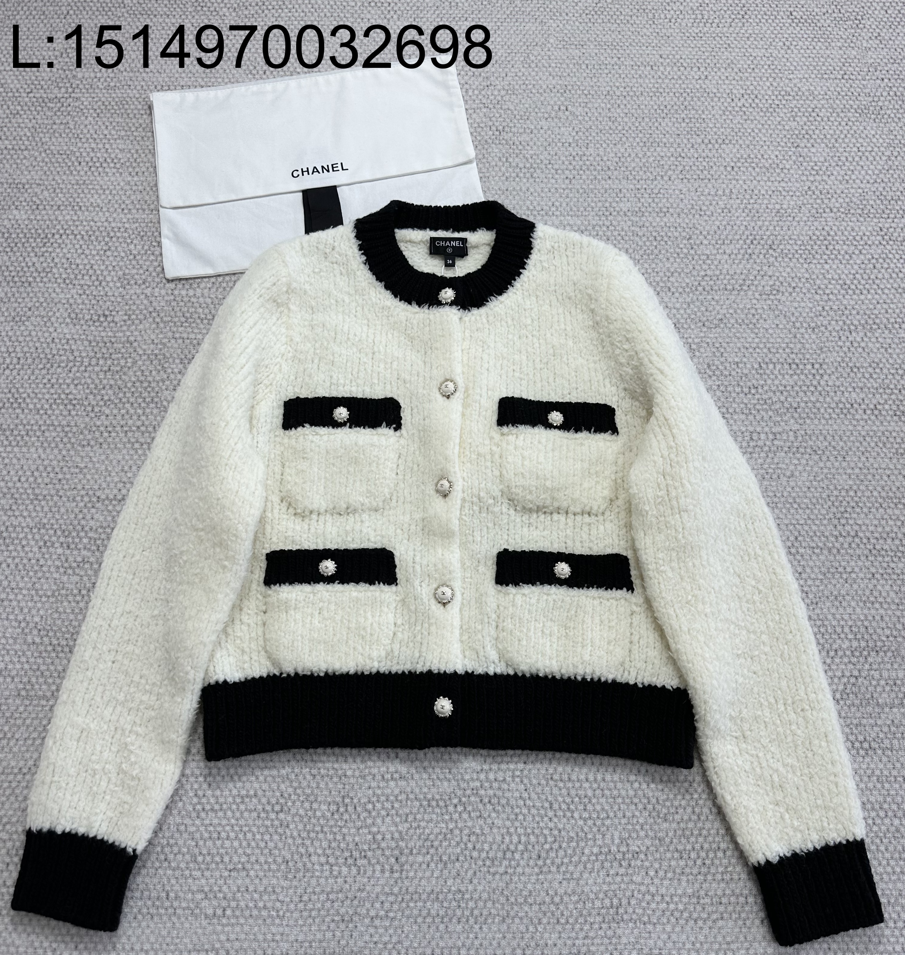 [타지아공장(tj공장) -여성전용] 샤넬 25K 울 배색 가디건 4포켓 화이트 