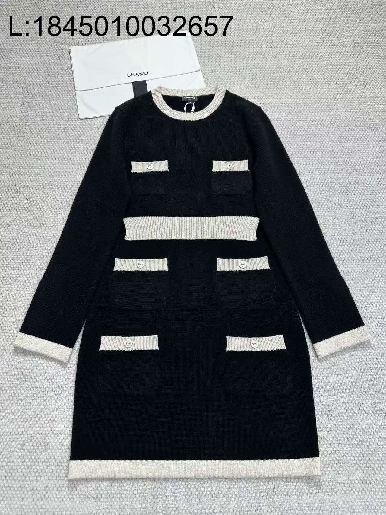 [타지아공장(tj공장) -여성전용] 샤넬 25K 캐시미어 배색 원피스 블랙