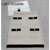 [타지아공장(tj공장) -여성전용] 샤넬 25K 캐시미어 배색 스커트 라이트 베이지