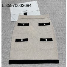 [타지아공장(tj공장) -여성전용] 샤넬 25K 캐시미어 배색 스커트 라이트 베이지