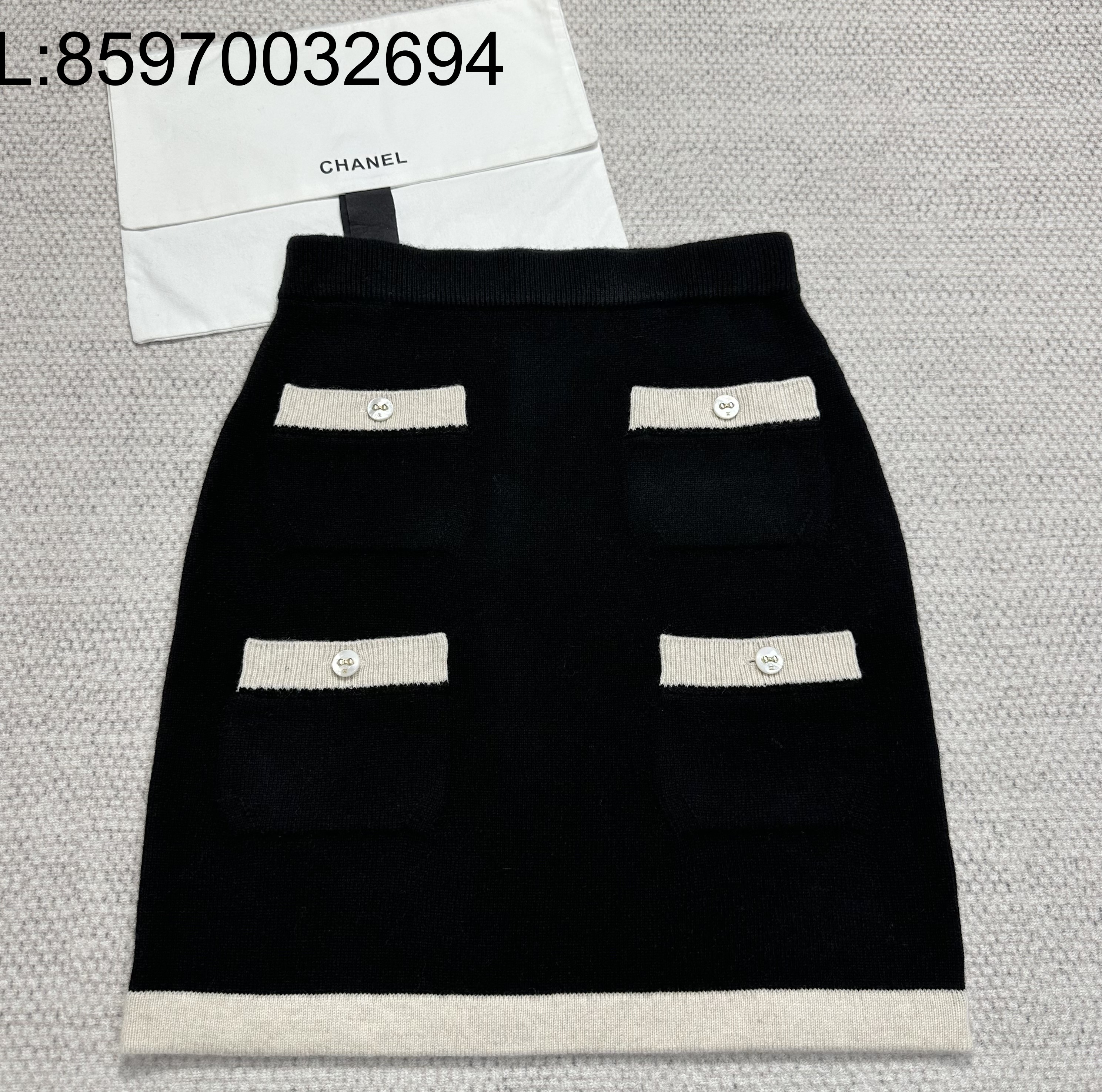 [타지아공장(tj공장) -여성전용] 샤넬 25K 캐시미어 배색 스커트 블랙