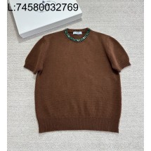 [타지아공장(tj공장) -여성전용] 프라다 캐시미어 니트 반팔티 블라운 그린 큐빅