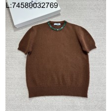 [타지아공장(tj공장) -여성전용] 프라다 캐시미어 니트 반팔티 블라운 그린 큐빅