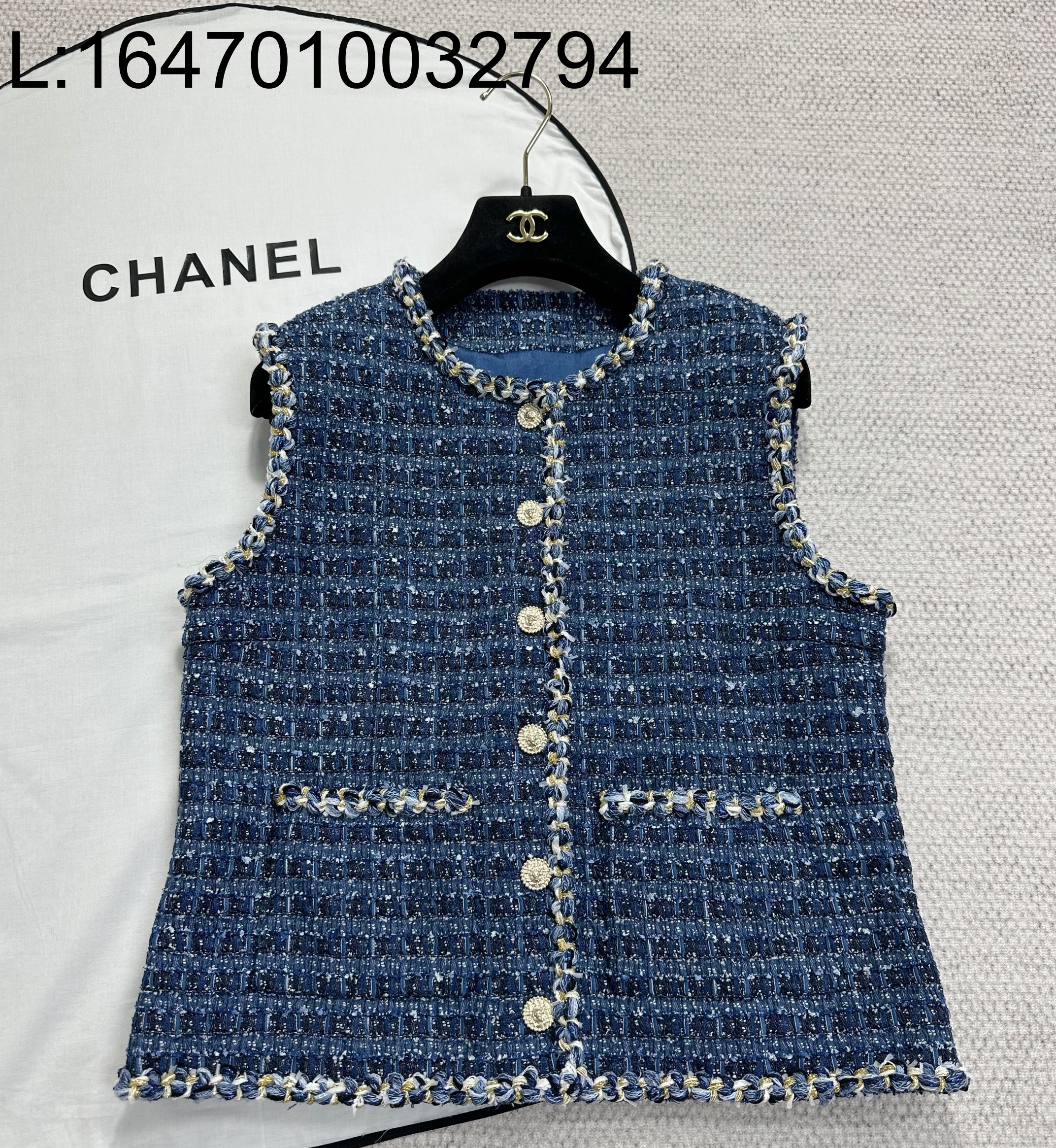 [타지아공장(tj공장) -여성전용] 샤넬 체크 트위드 조끼 블루