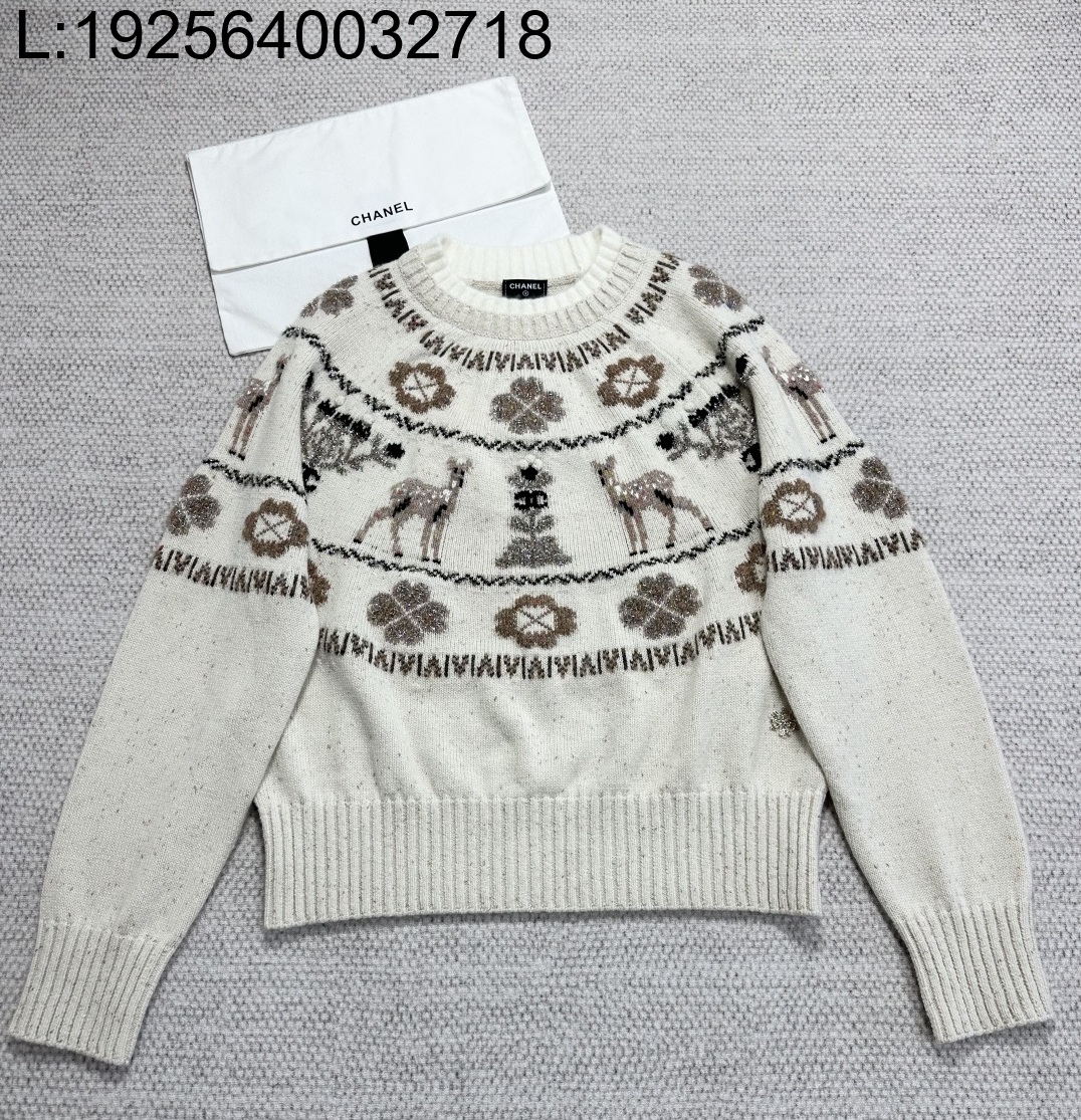 [타지아공장(tj공장) -여성전용] 샤넬 25N 사슴 자카드 니트 화이트