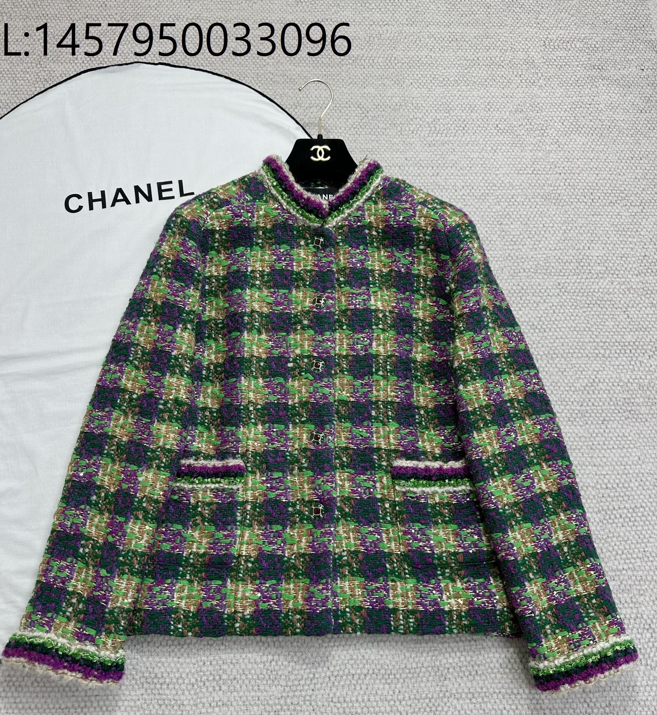 [타지아공장(tj공장) -여성전용] 샤넬 배색 체크 트위드 자켓 그린