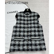 [타지아공장(tj공장) -여성전용] 샤넬 배색 체크 트위드 조끼 베스트 블랙 남회색
