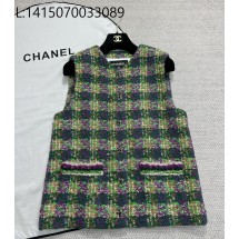 [타지아공장(tj공장) -여성전용] 샤넬 배색 체크 트위드 조끼 베스트 그린