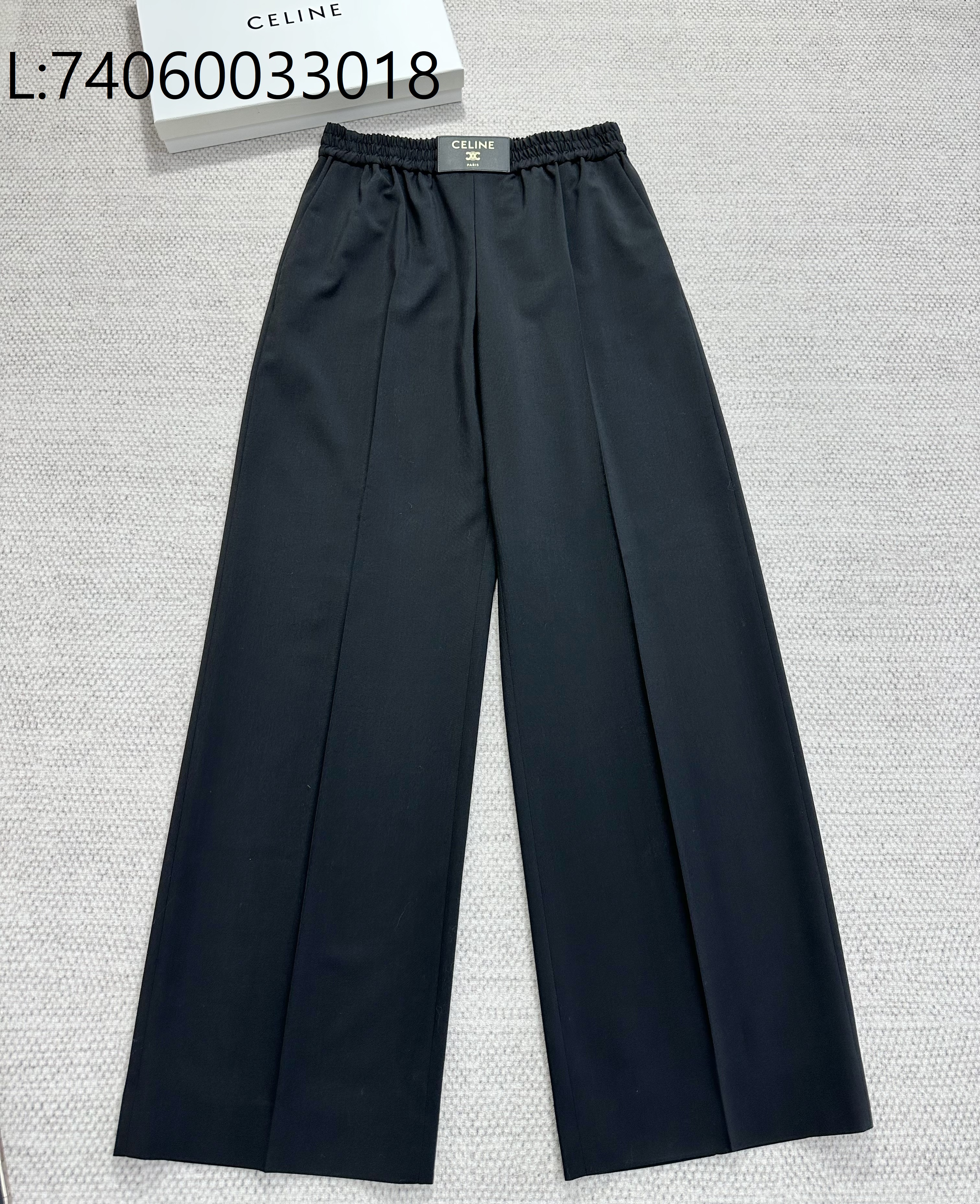 [타지아공장(tj공장) -여성전용] 셀린느 캐쥬얼 모노그램 아플리케 울 팬츠 블랙