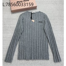 [타지아공장(tj공장) -여성전용] 미우미우 캐이미어 스트라이프 브이넥 긴팔 니트 그레이