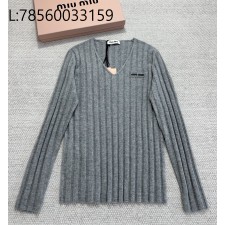 [타지아공장(tj공장) -여성전용] 미우미우 캐이미어 스트라이프 브이넥 긴팔 니트 그레이