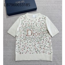 [타지아공장(tj공장) -여성전용] 디올 캐시미어 자수 반팔 니트 멀티 컬러 624S65A0F05