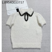 [타지아공장(tj공장) -여성전용] 샤넬 캐시미어 배색 카라 반팔 니트 아이보리