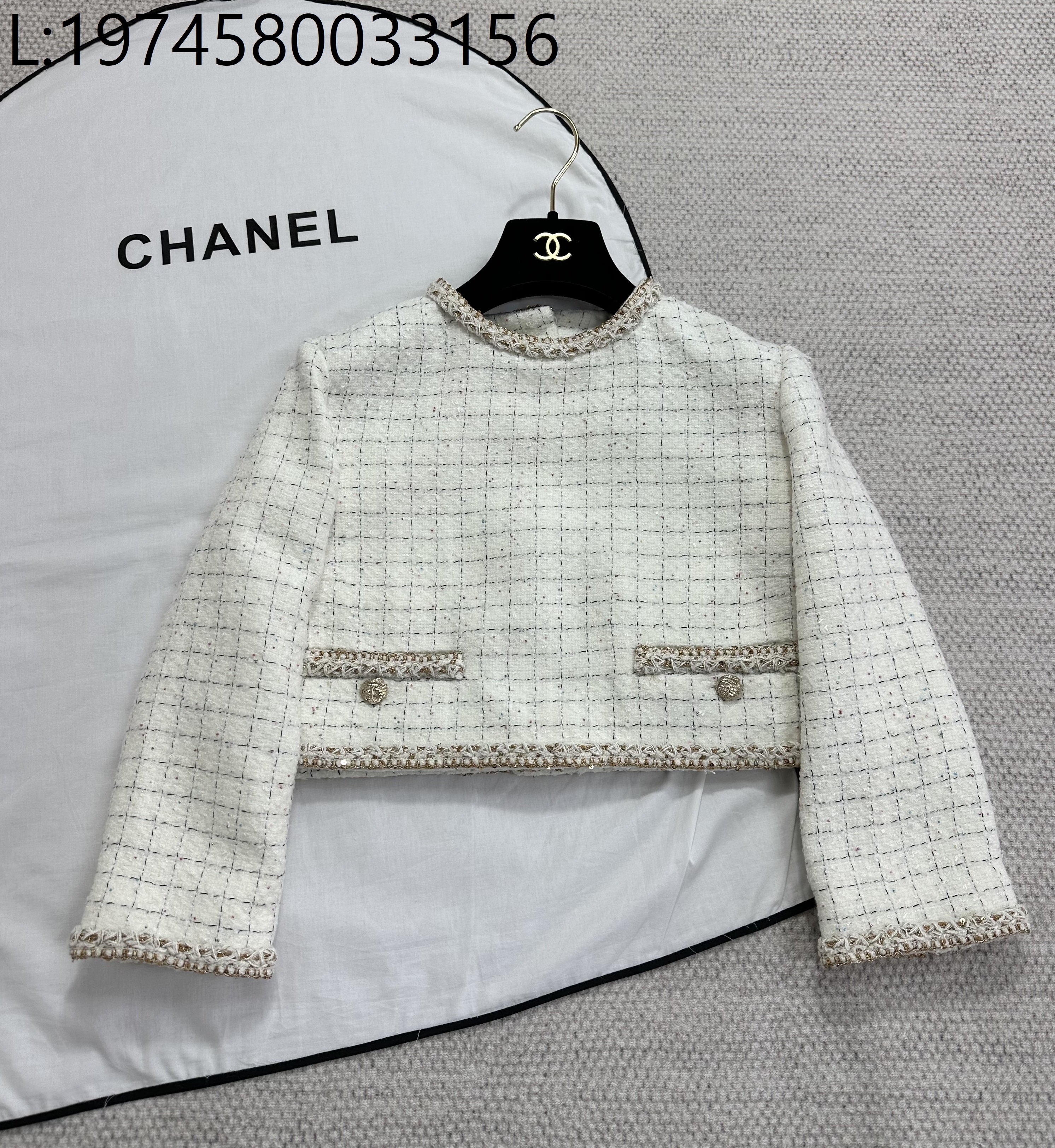 [타지아공장(tj공장) -여성전용] 샤넬 탑 체크 숏 자켓 앞뒤 양면 착용 아이보리 