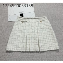 [타지아공장(tj공장) -여성전용] 샤넬 더블 포켓 체크 주름 스커트 아이보리