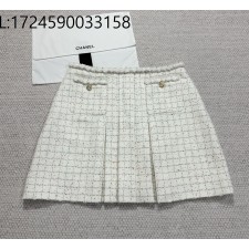 [타지아공장(tj공장) -여성전용] 샤넬 더블 포켓 체크 주름 스커트 아이보리