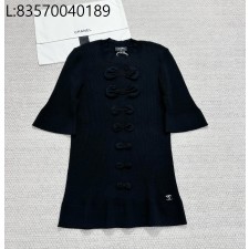 [타지아공장(tj공장) -여성전용] 샤넬 울 니트 반팔티 나비매듭 블랙