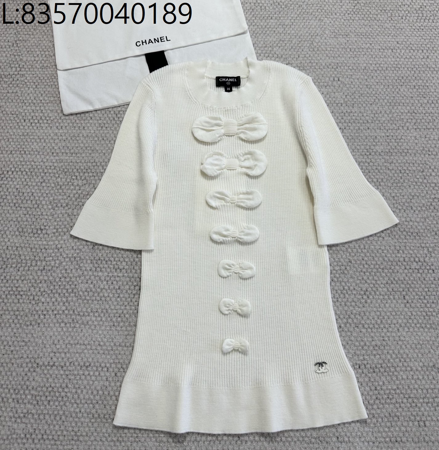 [타지아공장(tj공장) -여성전용] 샤넬 울 니트 반팔티 나비매듭 화이트