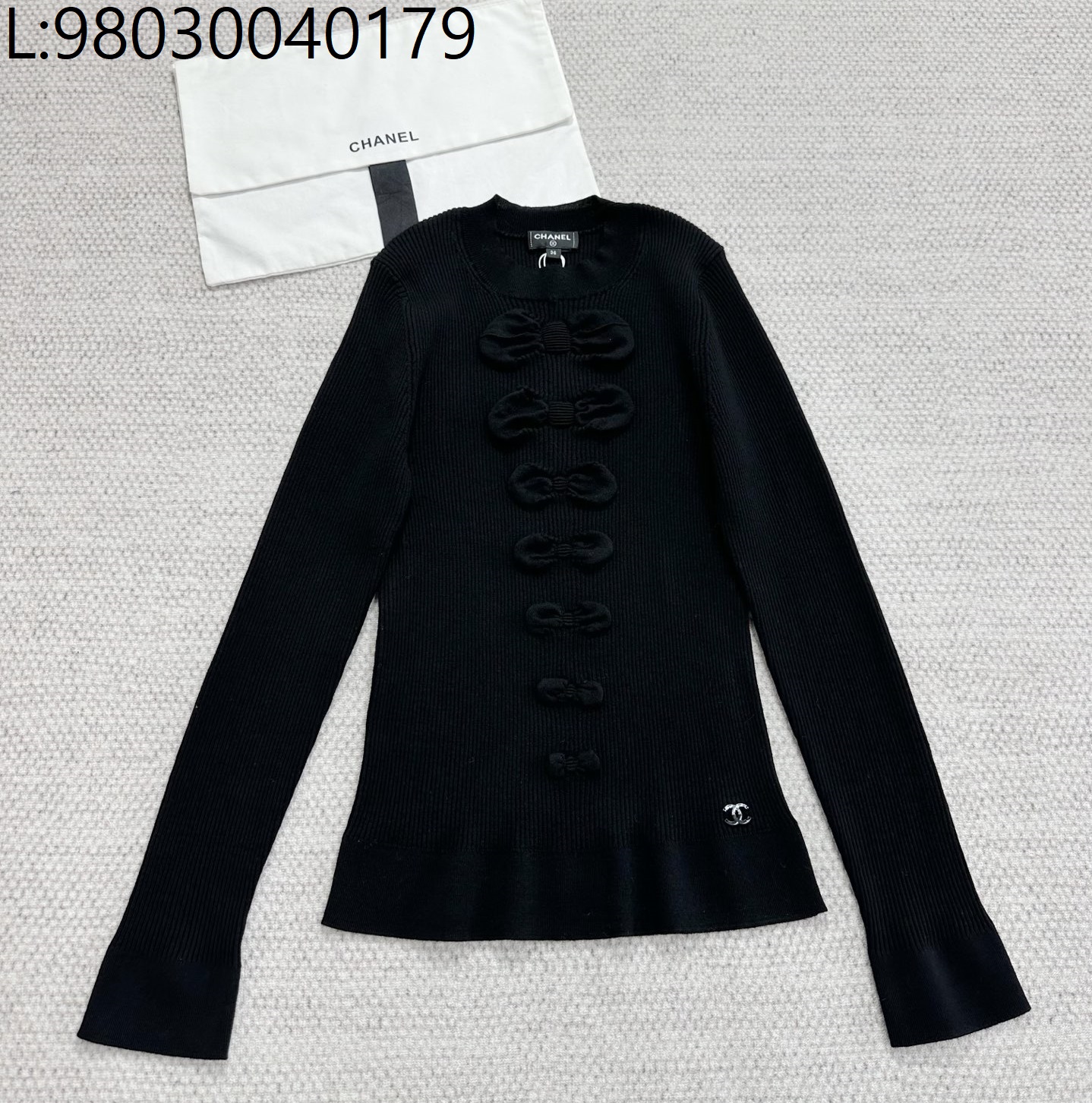 [타지아공장(tj공장) -여성전용] 샤넬 울 니트 긴팔티 나비매듭 블랙