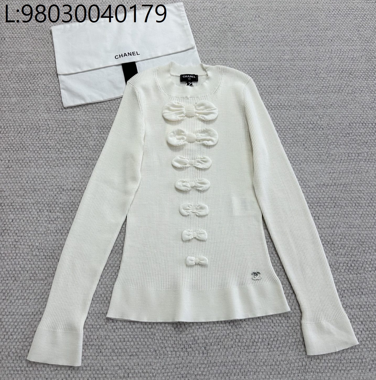 [타지아공장(tj공장) -여성전용] 샤넬 울 니트 긴팔티 나비매듭 화이트